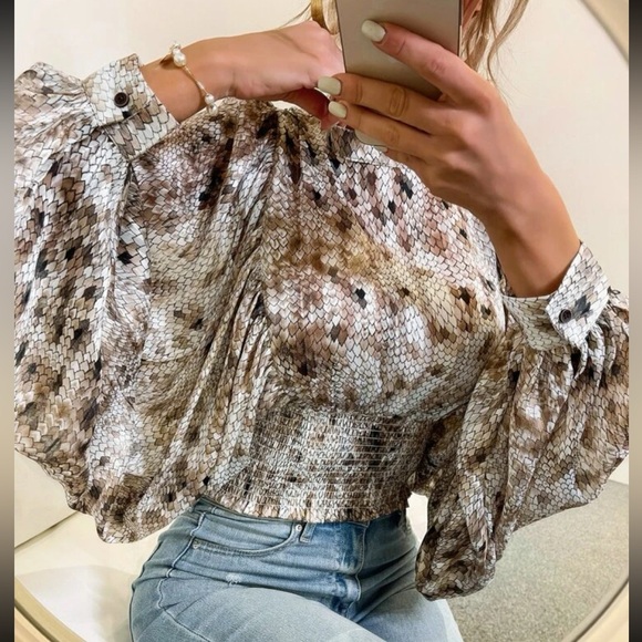 ON SALE- Mauve Python Print Waist Smocked Top main image 1